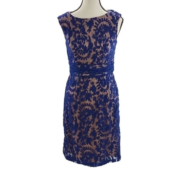Adrianna Papell Dresses & Skirts - Adrianna Papell Dress Blue Lace Floral Sleeveless Shift Womens Size 6